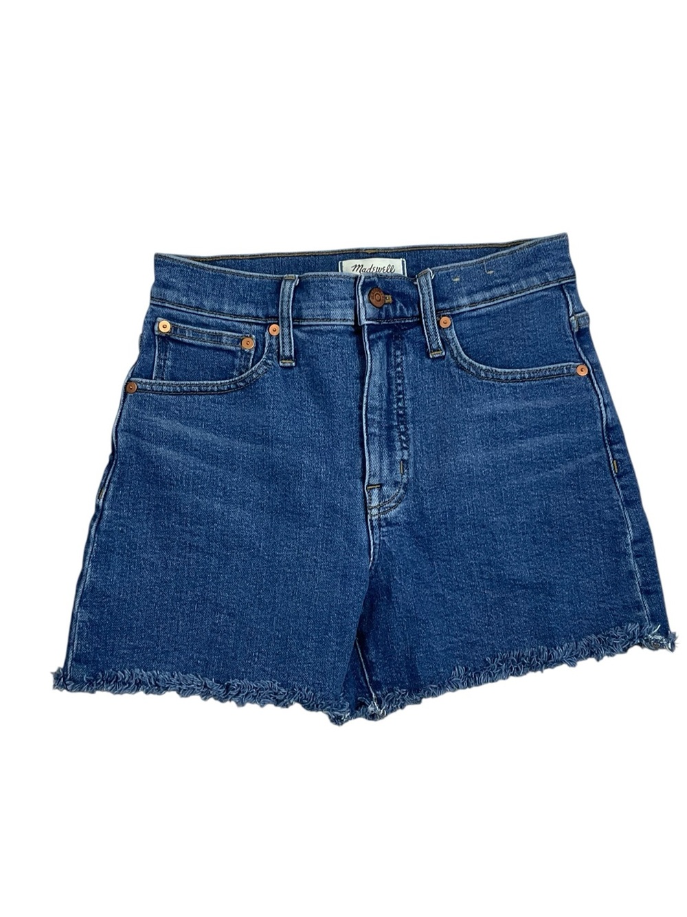 Madewell High-Rise Denim Shorts Size 26 Blue Raw Frayed Hem Stretch